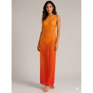 Caroline Constas Orange Ombre Sheer Maxi Swim Coverup